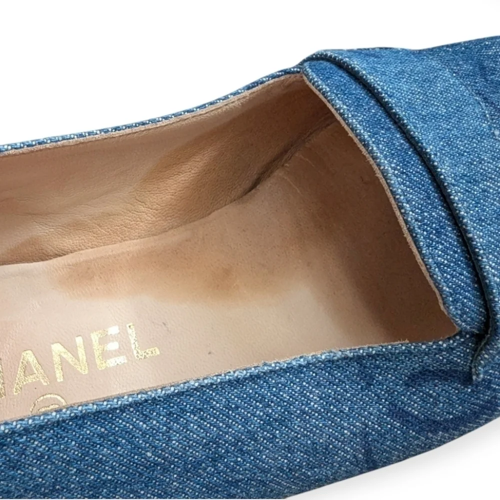 Vintage Y2K Chanel Denim Loafers Rare Designer Luxury Slip-On Shoes Flats Sz 10